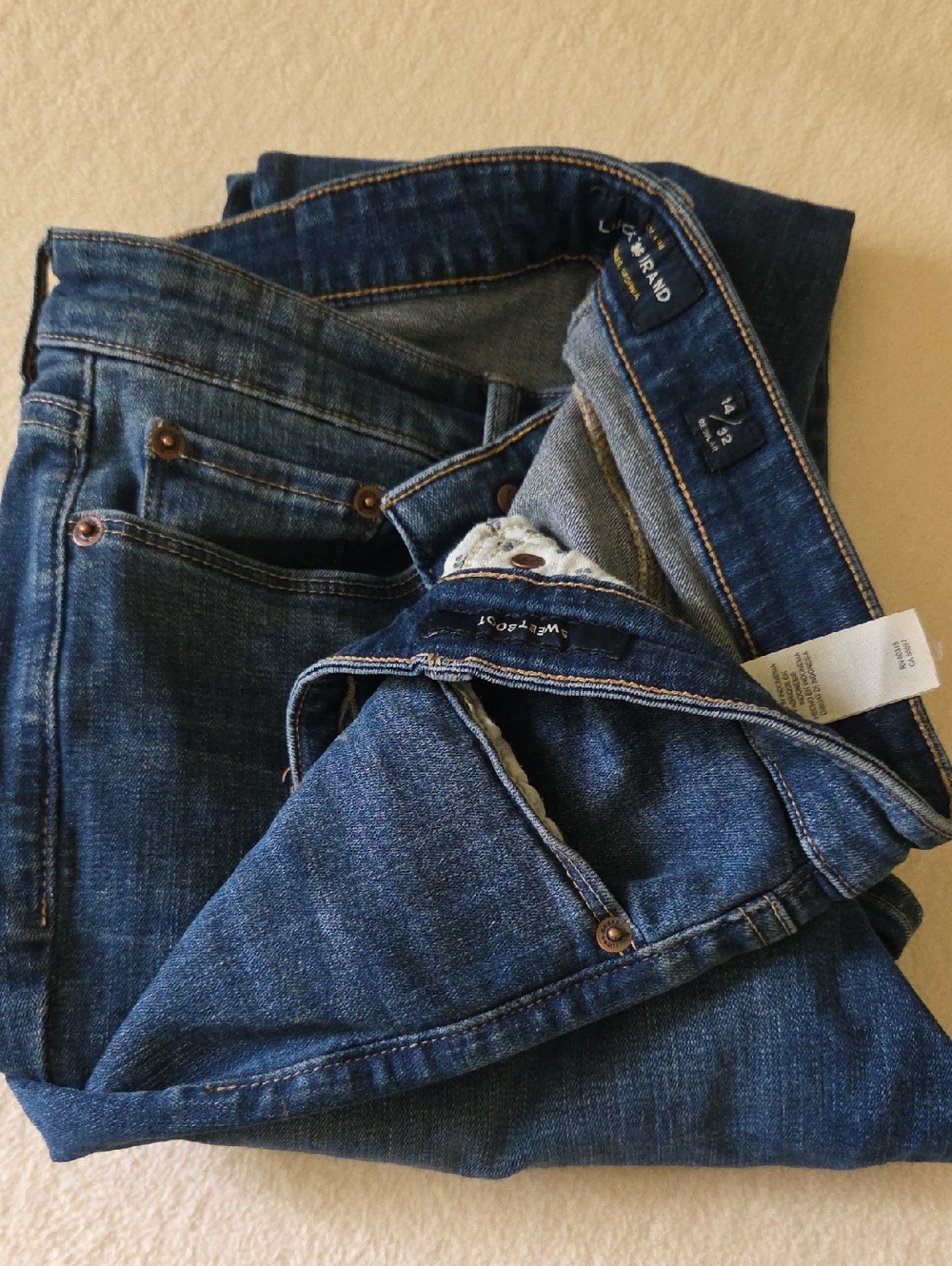 Lucky Brand Dark Blue Denim Jeans with Contrast Stitching